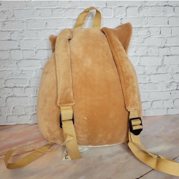 Squishmallows Regina The Corgi Backpack Cute Fluffy Plush Pillow Bag 15" Tan - Picture 3 of 4